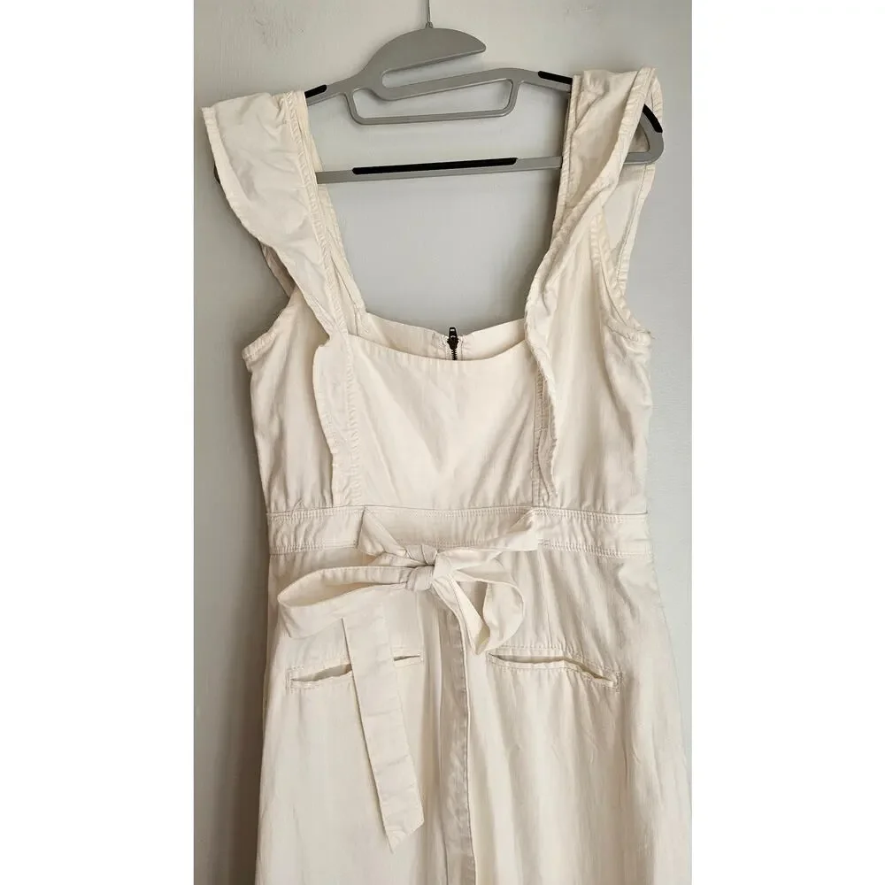 Free People Sun Valley Jumpsuit Overalls Wide Leg Ruffle Strap Ivory Womens Sz 6 - Picture 3 of 8